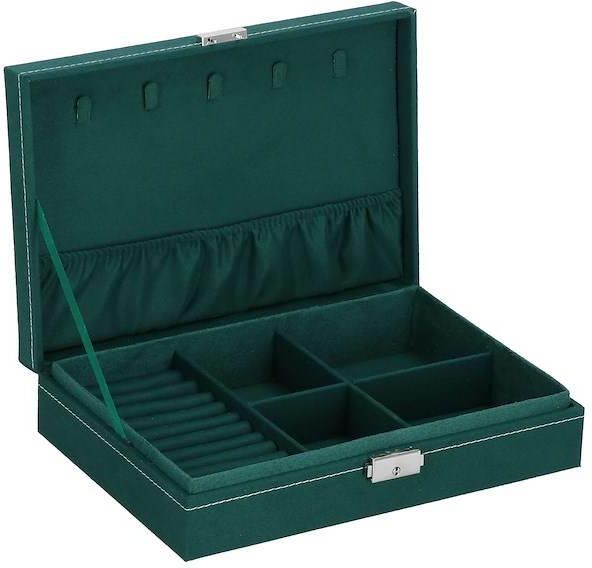 Springos Szkatułka Na Biżuterię 28X19,5X7 Cm Zielony Welurowy Organizer Z Przegródkami 32537