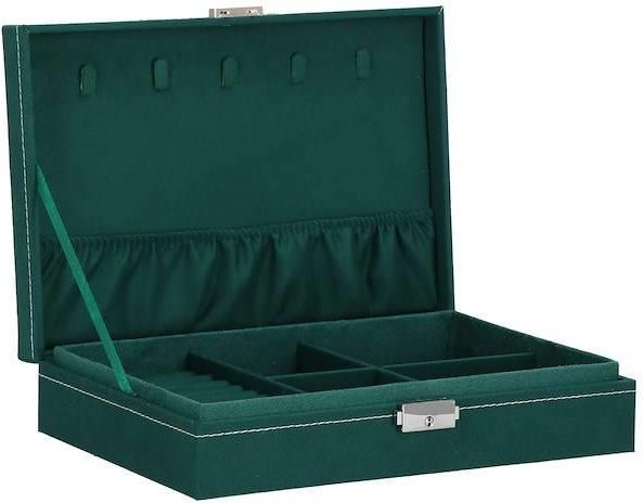Springos Szkatułka Na Biżuterię 28X19,5X7 Cm Zielony Welurowy Organizer Z Przegródkami 32537 - zdjęcie 8 Springos Szkatułka Na Biżuterię 28X19,5X7 Cm Zielony Welurowy Organizer Z Przegródkami 32537
