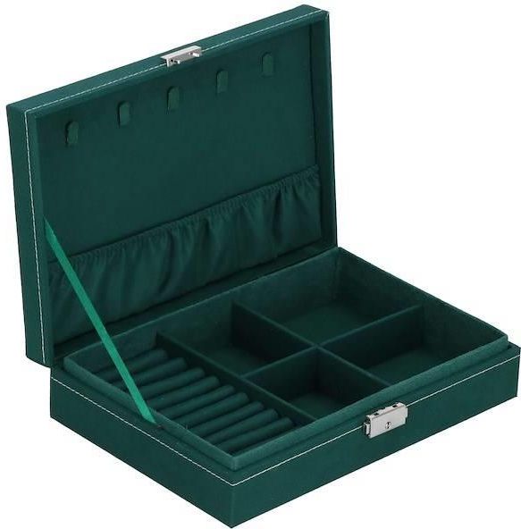 Springos Szkatułka Na Biżuterię 28X19,5X7 Cm Zielony Welurowy Organizer Z Przegródkami 32537