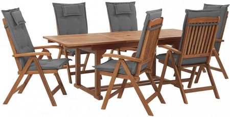 Zestaw Ogrodowy Drewniany Stół I 6 Krzeseł Z Poduszkami Grafitowymi Java