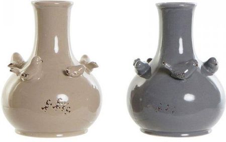 Dkd Home Decor Wazon Porcelana Szary Beżowy Ptaki Shabby Chic (13.5X13.5 18 Cm) (2 Pcs) 12652824