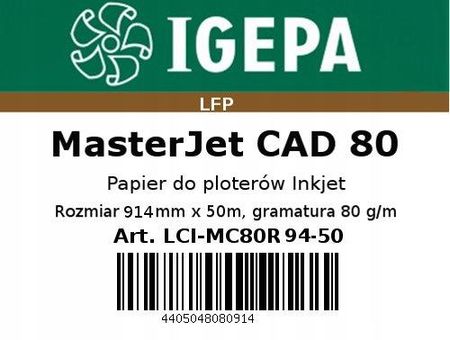Igepa Papier W Roli Do Plotera Cad 80G/M 914X50