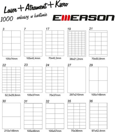 Emerson Etykiety Samoprzylepne 1000A4 Różne Wykrojniki