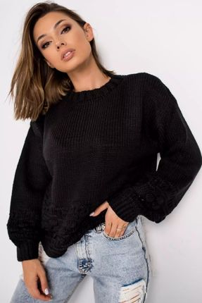 Sweter z ażurowym zdobieniem (Czarny, Uniwersalny)