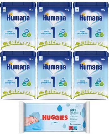Humana Poland Humana 1 Mleko Początkowe W Proszku 6X750G + Chusteczki Nawilżające Huggies Pure 56Sztuk