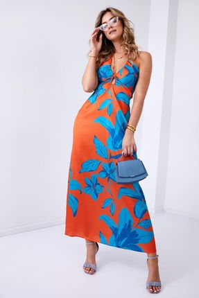 Maxi sukienka z wycięciami i wiązanym dekoltem pomarańczowa 110620