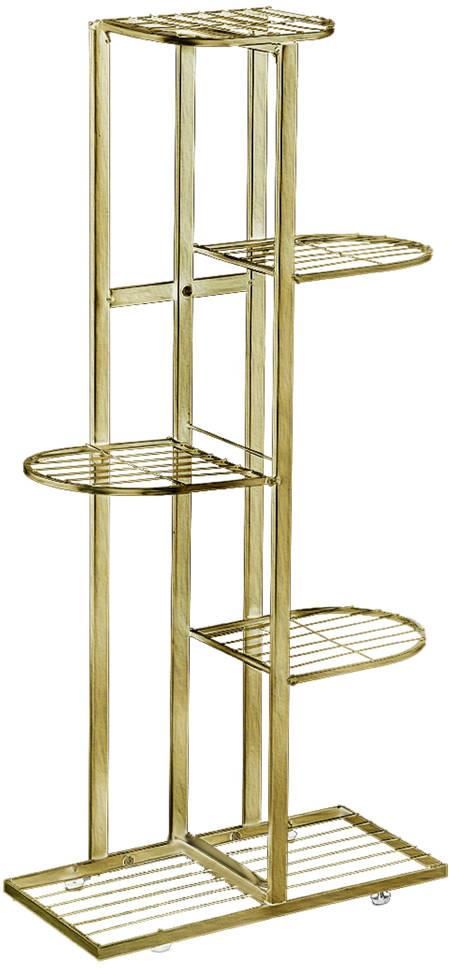 Kwietnik metalowy stojący na 6 doniczek kwiatów 97x43x22cm (Złoty) - zdjęcie 4 Kwietnik metalowy stojący na 6 doniczek kwiatów 97x43x22cm (Złoty)