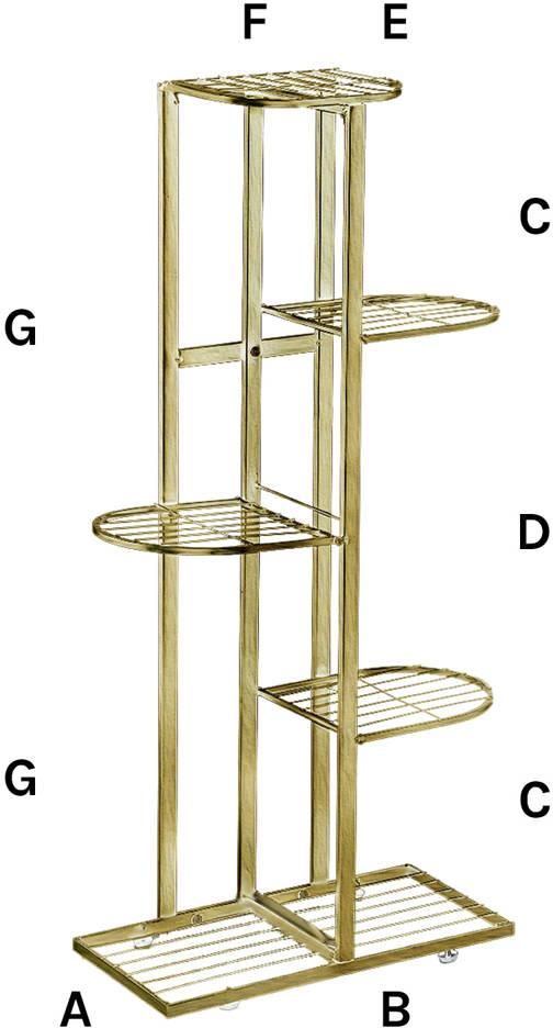 Kwietnik metalowy stojący na 6 doniczek kwiatów 97x43x22cm (Złoty)