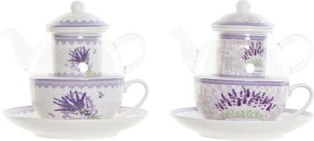 Dkd Home Decor Dzbanek Na Herbatę Szkło Porcelana Liliowy Biały Lawenda 250Ml 16.5X13.5X14Cm 2Szt. (S3026024)