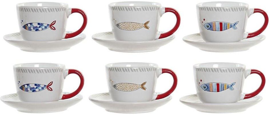Dkd Home Decor Zestaw Filiżanek Do Kawy Czerwony Biały Wielokolorowy ...