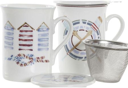 Dkd Home Decor Filiżanka Z Filtrem Morski Porcelana Biały 280Ml 2Szt. (S3037236)