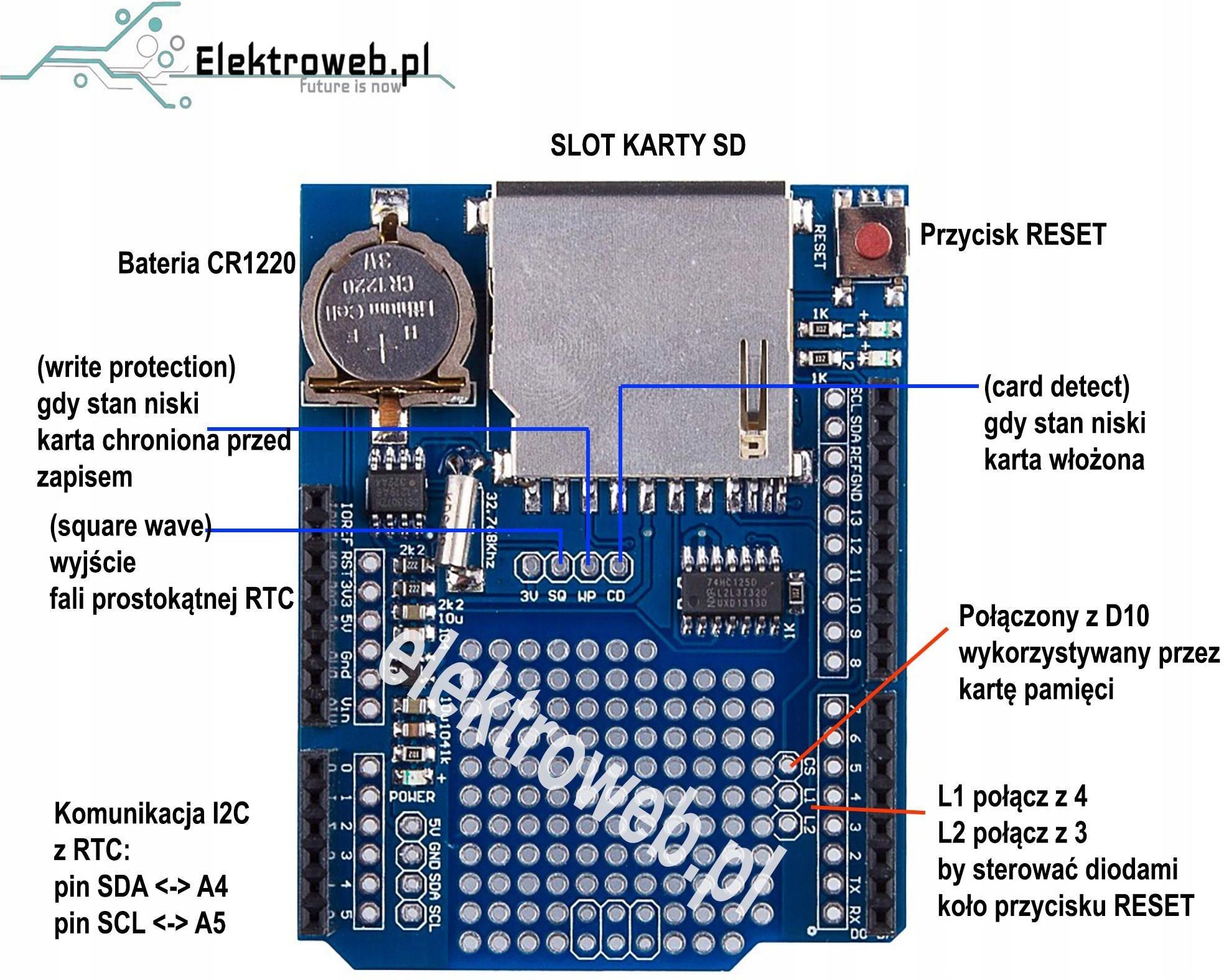 Mikrokontroler Elektroweb Shield Data Logger Rtc Ds1307 Slot Sd Arduino Uno Eweb Opinie I Ceny 8003