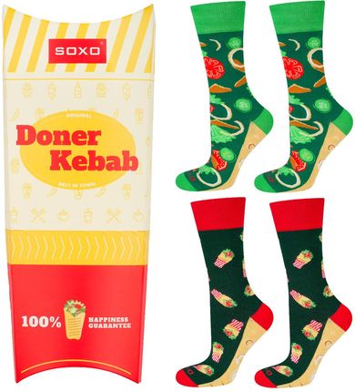 Zestaw 2x Skarpetki męskie kolorowe SOXO | kebab w pudełku | zabawny prezent dla mężczyzny | kolorowe