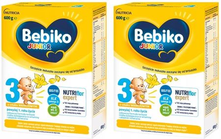 Bebiko Junior 3 odżywcza formuła na bazie mleka dla dzieci powyżej 1. roku o smaku waniliowym 2x600g