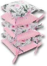 Ochraniacz Do Łóżeczka Modułowy 6 Poduszek Bawełna + Minky Kwiaty Różowe + Minky Różowe - Ochraniacze do łóżeczka