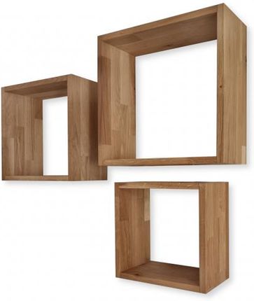 S&W Design Zestaw Trzech Półek Dębowych Wiszących Kwadrat Cube Loft