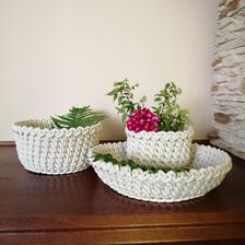 Koszyki ze sznurka bawełnianego - komplet  - Pudełka na chusteczki handmade
