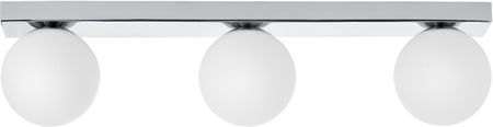 Kaspa MIJA 3 lampa sufitowa, ścienna listwa 60 cm, 3 x 9W LED E14 chrom, klosz biały opal, fi 12 cm, IP44 (10761303)