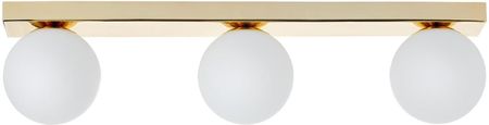 Kaspa MIJA 3 lampa sufitowa, ścienna listwa 60 cm, 3 x 9W LED E14 złoty, klosz biały opal fi 12 cm, IP44 (10762305)