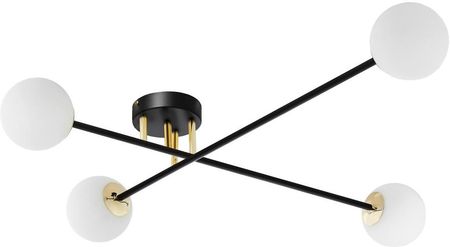 Kaspa ASTRA 4 lampa sufitowa 4 x 9W LED E14 czarny, wykończenia przy kloszach złoty, klosz biały fi 12 cm (10775402)
