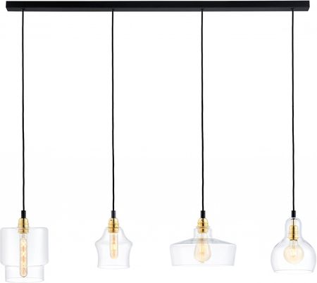 Kaspa LONGIS 4 lampa wisząca listwa, 115 cm, złoty 4 x 25W LED E27 klosz transparentny, przewód czarny (10876405)