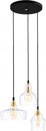 Kaspa LONGIS 3 GOLD lampa wisząca rozeta okrągła, fi 30 cm, czarna 3 x 25W LED E27 klosz transparentny, złoty, przewód czarny (10877305)