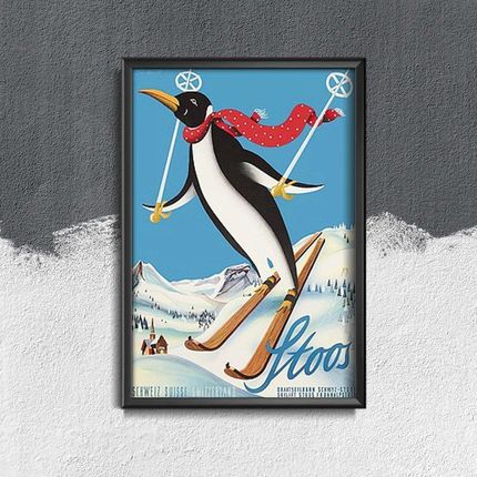 Vintageposteria Plakat Vintage Do Salonu Pingwin Narciarski Stoos Szwajcaria Pc-W0009089