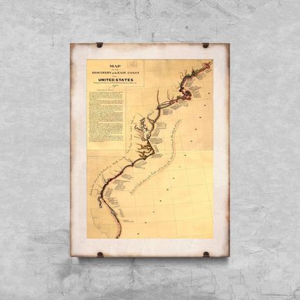 Vintageposteria Plakat Retro Mapa Odkrycia Wschodniego Wybrzeża Usa Pc-W0008821