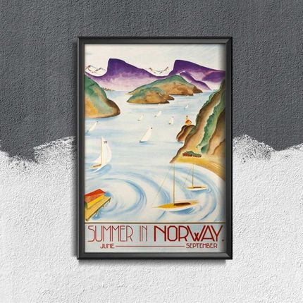 Vintageposteria Plakat W Stylu Vintage Norwegia Skandynawska Letnia Podróż Pc-W0009203