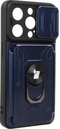 Etui Bizon Case CamShield Card Slot Ring iPhone 14 Pro, granatowe 42114