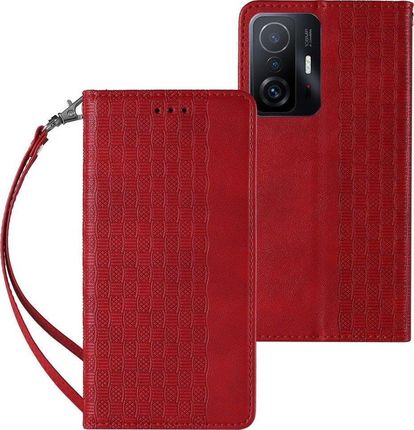 Magnet Strap Case etui do Samsung Galaxy A52 5G pokrowiec portfel + mini smycz zawieszka czerwony