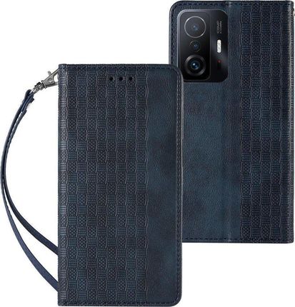 Magnet Strap Case etui do Samsung Galaxy A12 5G pokrowiec portfel + mini smycz zawieszka niebieski