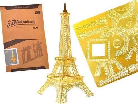 Jokomisiada Złote Metalowe Puzzle 3D Wieża Eiffla (Za1716)