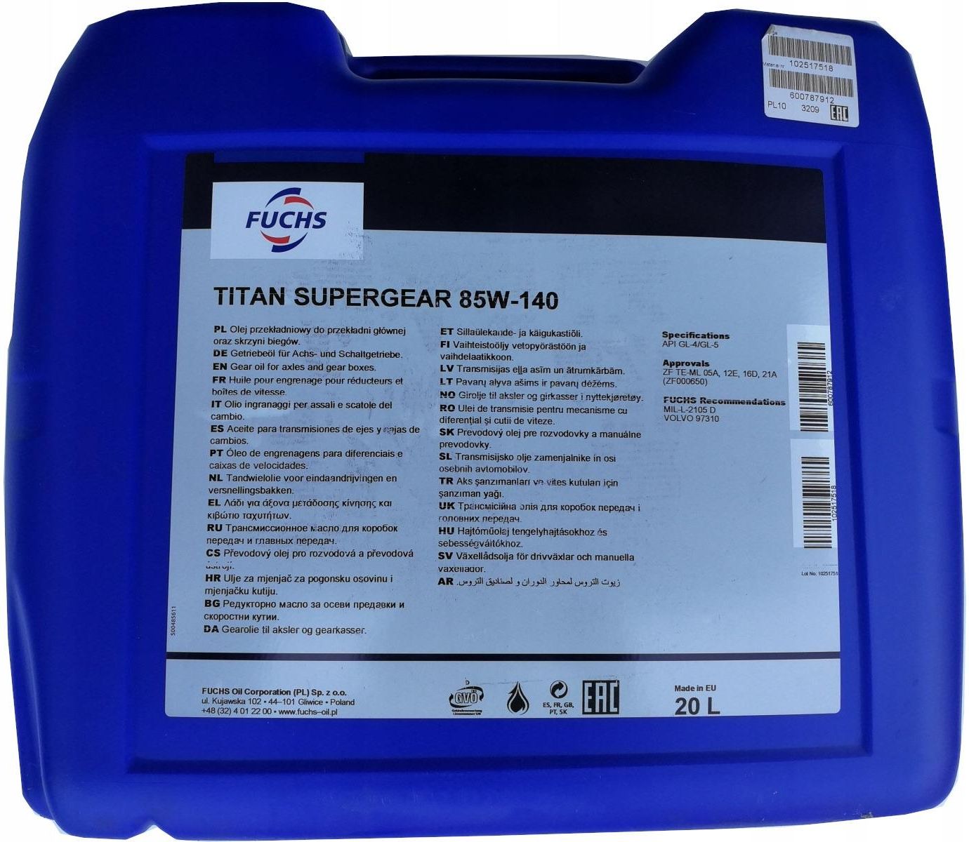 Fuchs Olej Titan Supergear 85W140 20L Opinie i ceny na Ceneo.pl