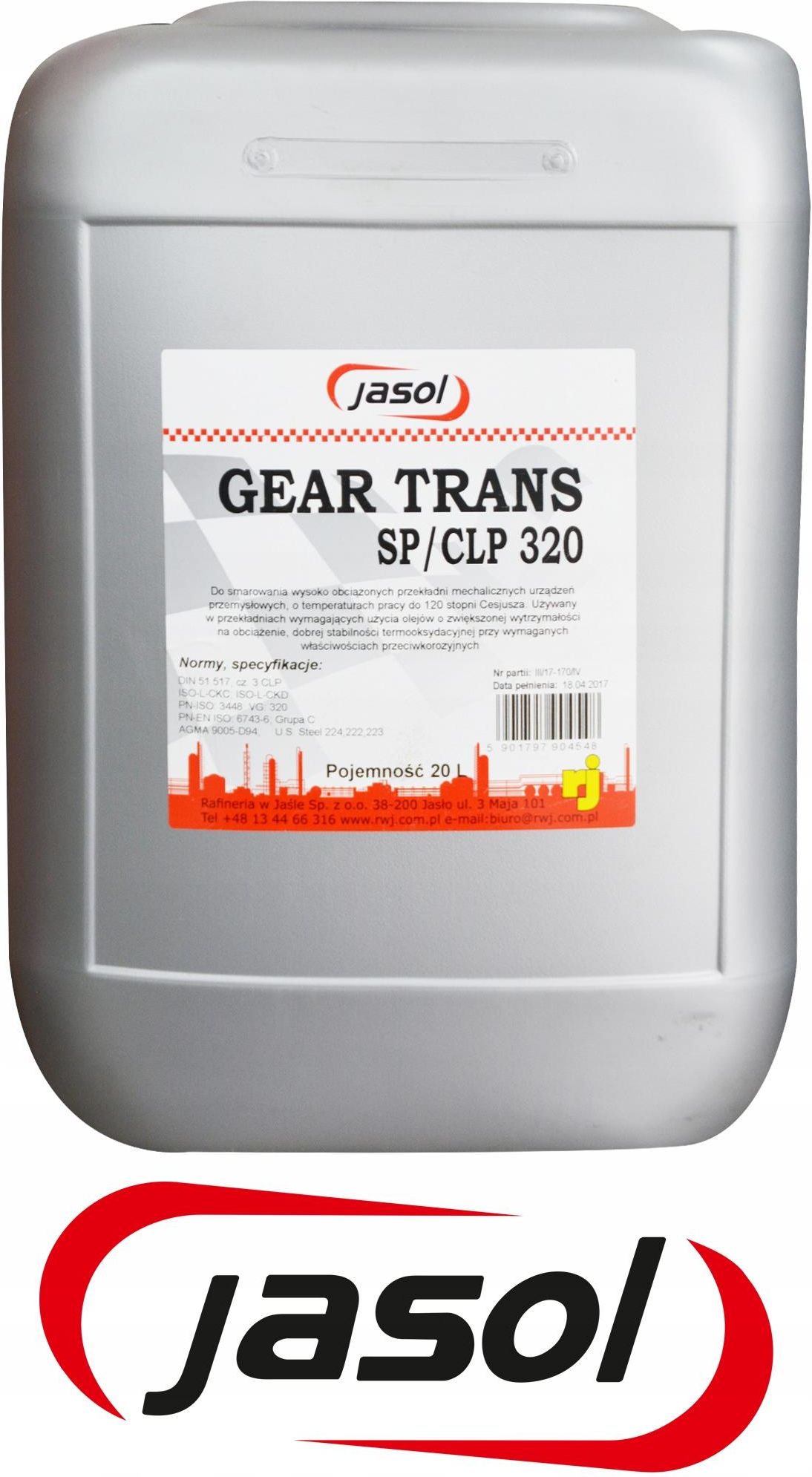 Jasol Olej Przekładniowy Clp Iso Vg 320 20L - Opinie i ceny na Ceneo.pl