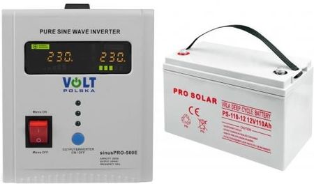 Zestaw asilacz awaryjny Volt Sinus Pro 500 E 500VA/350W + akumulator Volt DEEP CYCLE VPRO SOLAR 12V 110Ah VRLA