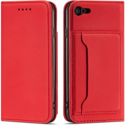 Magnet Card Case etui do iPhone SE 2022 / SE 2020 / iPhone 8 / iPhone 7 pokrowiec portfel na karty kartę podstawka czerwony (59170)