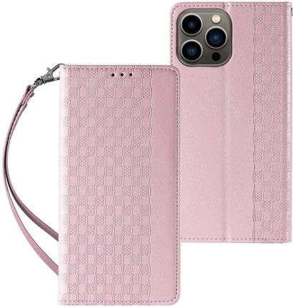Magnet Strap Case etui do iPhone 12 Pro pokrowiec portfel + mini smycz zawieszka różowy (59245)