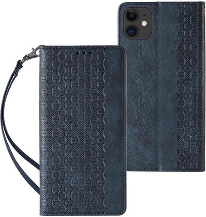 Magnet Strap Case etui do iPhone 13 pokrowiec portfel + mini smycz zawieszka niebieski (59256)