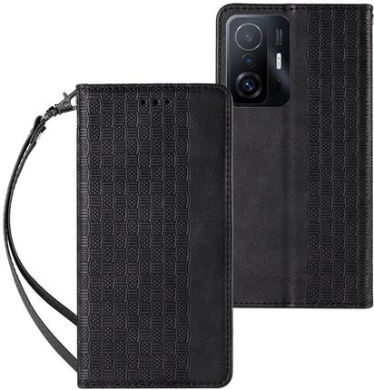 Magnet Strap Case etui do Xiaomi Redmi Note 11 pokrowiec portfel + mini smycz zawieszka czarny (59283)