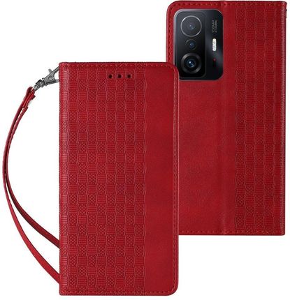 Magnet Strap Case etui do Xiaomi Redmi Note 11 Pro pokrowiec portfel + mini smycz zawieszka czerwony (59290)