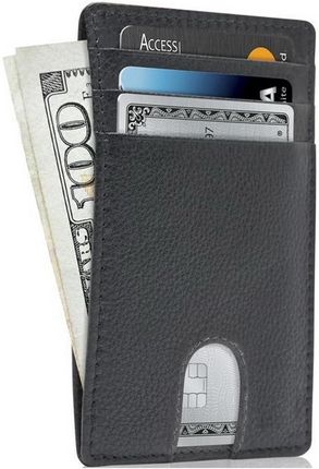 RFID Slim Portfel płaski cienki etui na karty dokumenty (Black Lychee) (5066)
