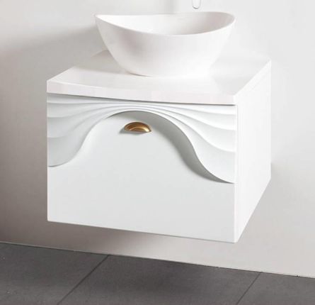 Szafka wisząca do łazienki ze złotym matowym uchwytem z blatem kolorze białym Sanitti Asso AS-60-ZM