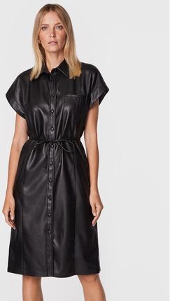 Sisley Sukienka z imitacji skóry 4MTMLV01Q Czarny Regular Fit