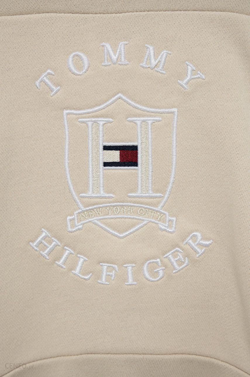 Tommy Hilfiger bluza dziecięca kolor beżowy z kapturem gładka