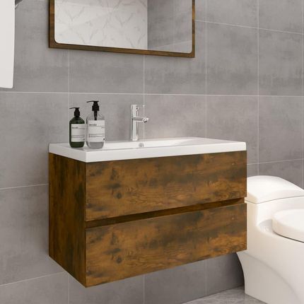 vidaXL Szafka Z Umywalką Przydymiony Dąb Materiał Drewnopochodny 3120342