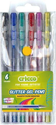 Cricco Długopisy Żelowe Brokatowe 6 Kol.Etui
