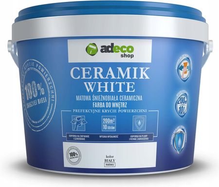 Adeco Shop Biała Farba Ceramiczna Zmywalna Biały Matowy 10L