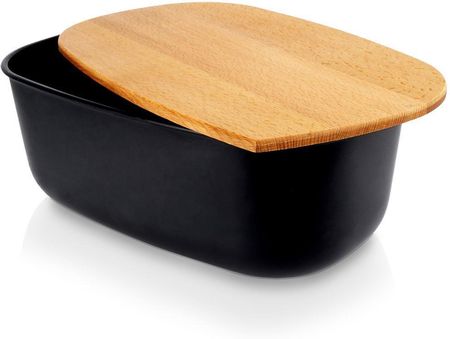 Chlebak pojemnik na pieczywo z drewnianą deską czarny 39x23,5x15,5 cm