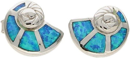 Diament Srebrne kolczyki muszelka niebieski opal (AE20401ERH)